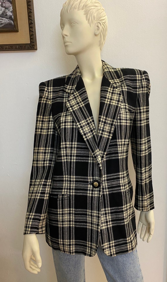 Escada Vintage Women's Wool Plaid Check Blazer Bl… - image 2