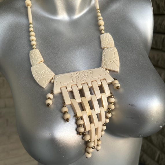 Carved Bone Elephant Dance Statement Priestess Ne… - image 1