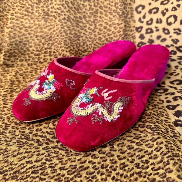 Chinese Rose Dragon Pattern Print Premium Home Slippers