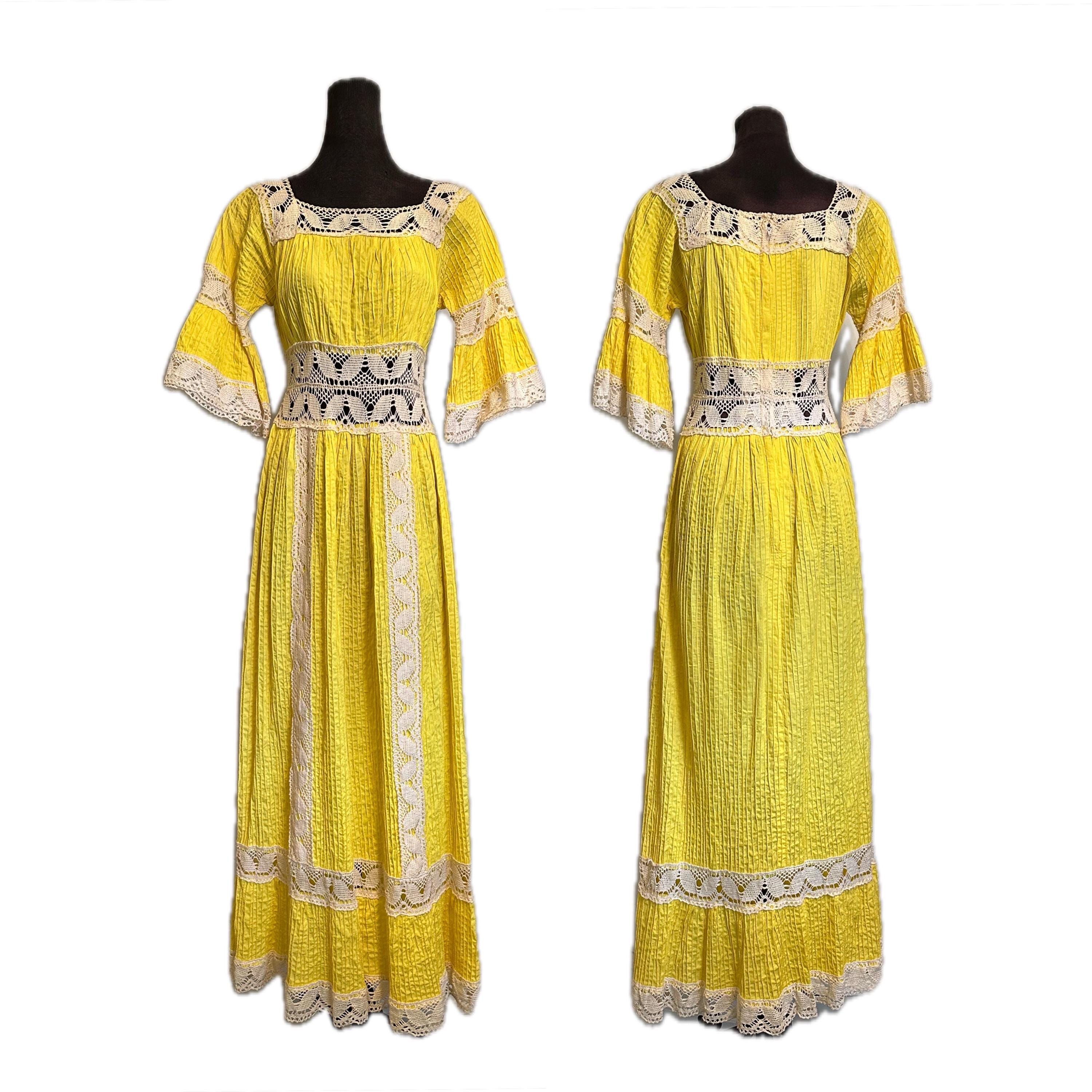 Lace Crochet Boho Angel Wing Maxi Dress 1970s / Vintage