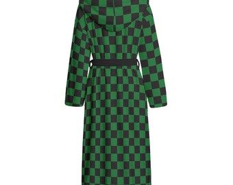 Black and Green Checkered Dressing Gown Bathrobe