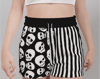 Black and White Stripes and Skulls Casual Shorts with Pockets