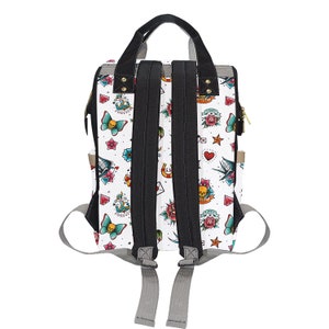 White Retro Tattoo Goth Diaper Backpack Mommy Bag Travel Changing Nappy image 7