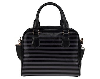 Grey Black Striped Gothic Ladies Everyday Handbag Shoulder Bag
