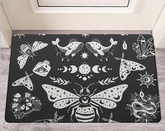 Celestial Witchy Moth Goth Door Mat, Gothic Doormat, Goth Witchy Door Mat,Witch Home Decor, Dark Side Rug, Gothic Rug, Witch Doormat