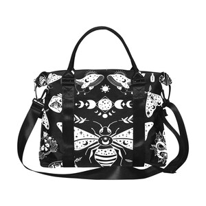 Black Witchy Celestial Moth, Gothic Travel Bag, Halloween Duffel Bag, Spooky Travel Bag, Halloween Luggage