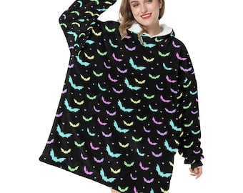 Pastel Goth Bats Spooky Halloween Theme Blanket Hooded Jumper Hoodie Winter Oversized Kids Adults
