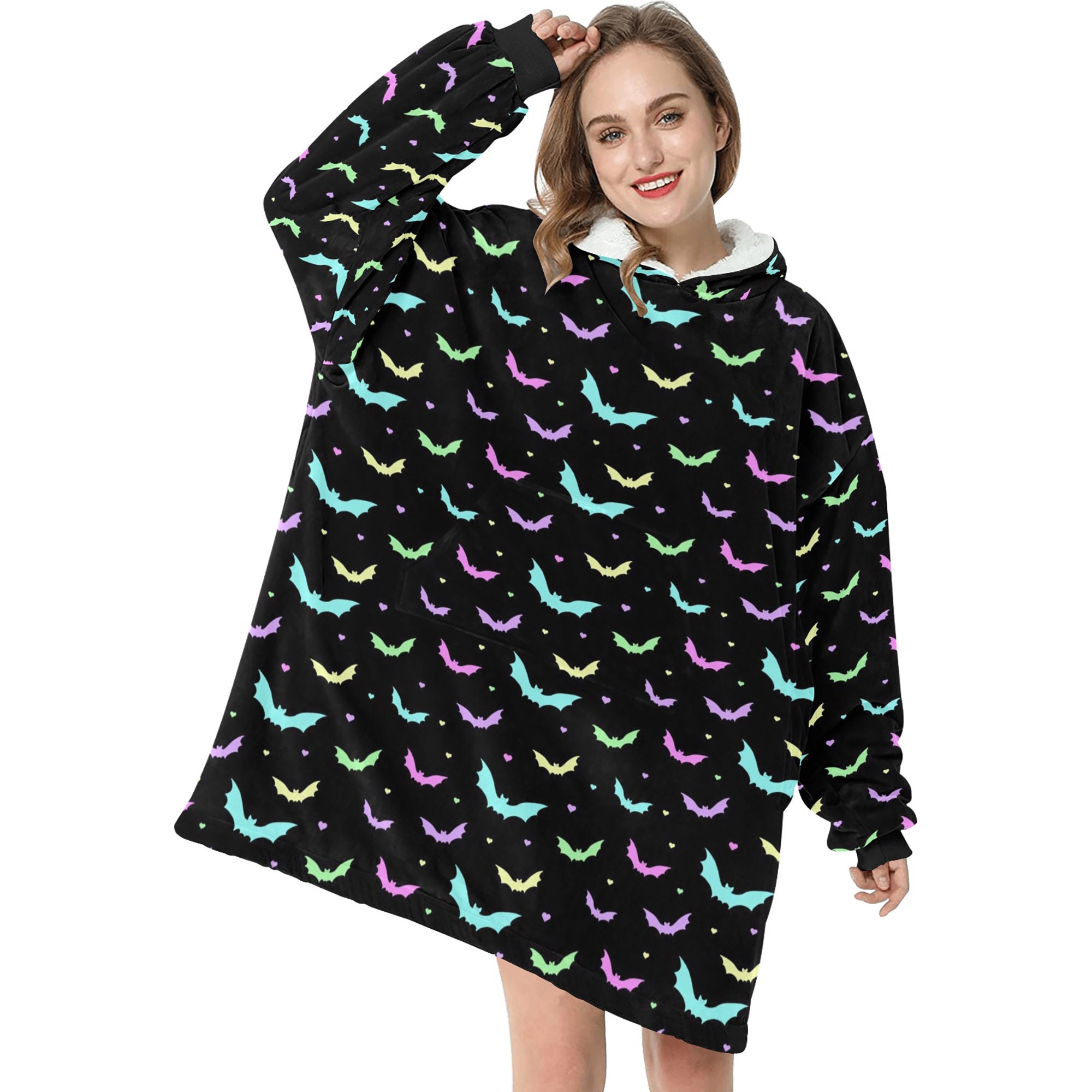 Discover Pastel Goth Bats Spooky Halloween Theme Blanket Hooded Jumper Hoodie Winter Oversized Kids Adults