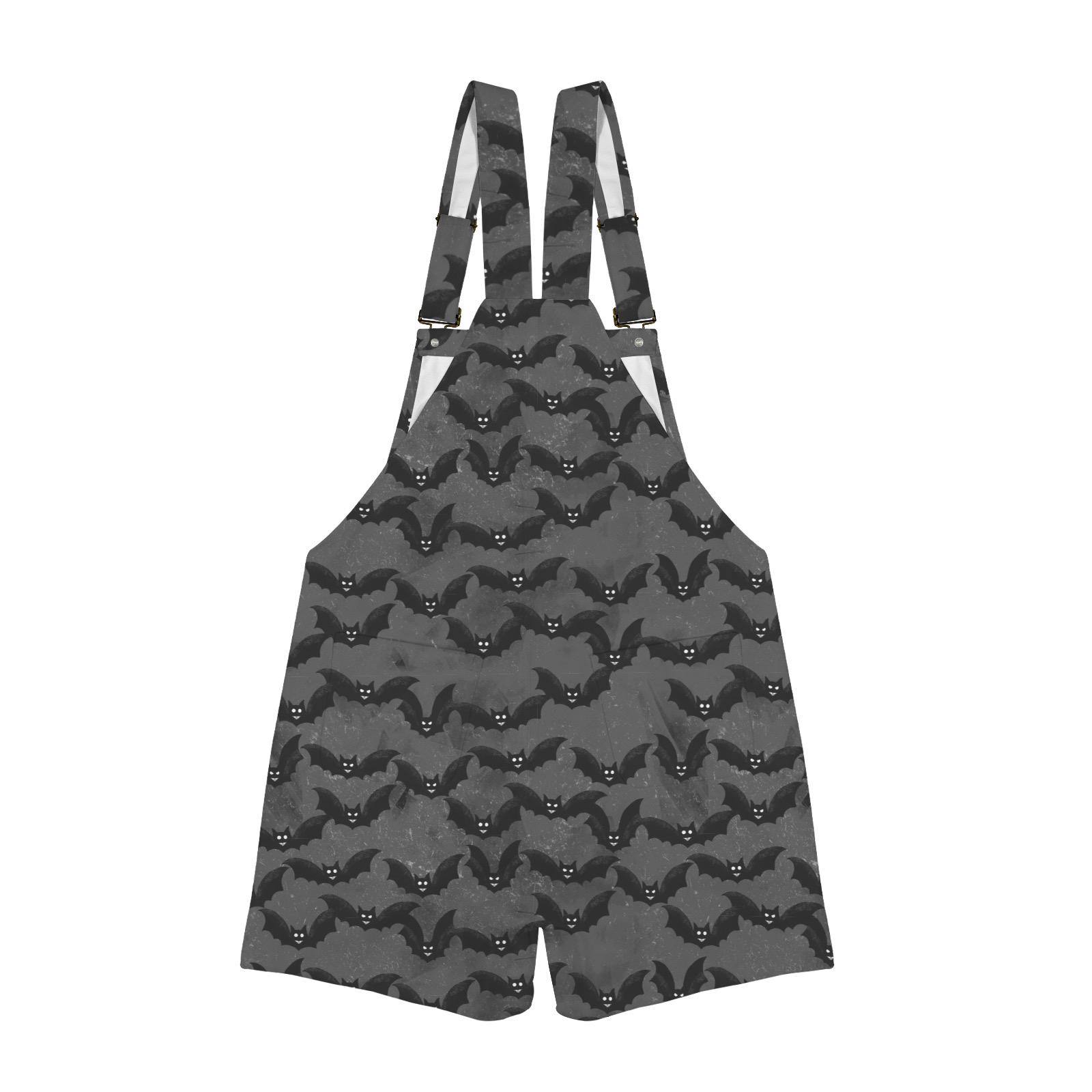 Grey Spooky Bat Gothic Shortalls Overalls Dungaree Shorts Unisex