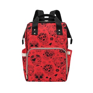 Red Candy Skull Sugar Diaper Backpack Mommy Bag Travel Changing Nappy