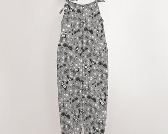 Grey Animal Skeleton Gothic Spooky Halloween Print Ladies Dungarees Overalls