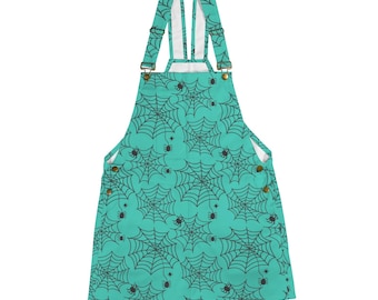 Teal Spiderweb Gothic Shortalls Overalls Dungaree Shorts Unisex