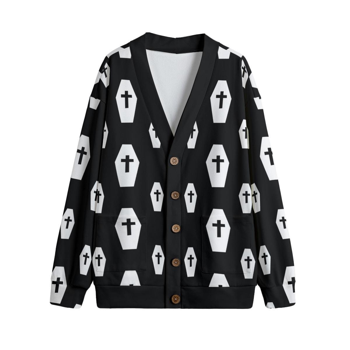 Black Spooky Coffin Punk Cardigan Jumper Unisex Plus Size S-5XL