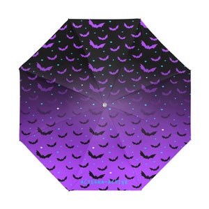 Purple Gothic Bat Spooky Halloween Creepy Print Rain UV Umbrella