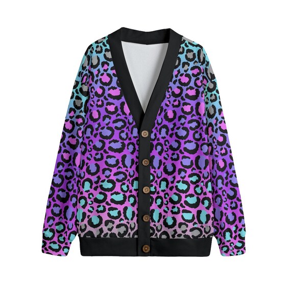 Funky Leopard Ombre Animal Print Cardigan Jumper Unisex Plus