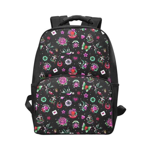 Black Retro Tattoo Goth Computer Laptop Backpack Bag Travel