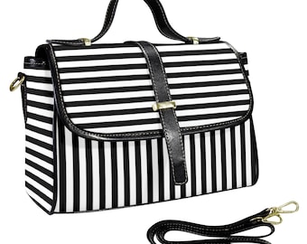 Black White Striped Ladies Satchel Bag Handbag Halloween Goth Moth