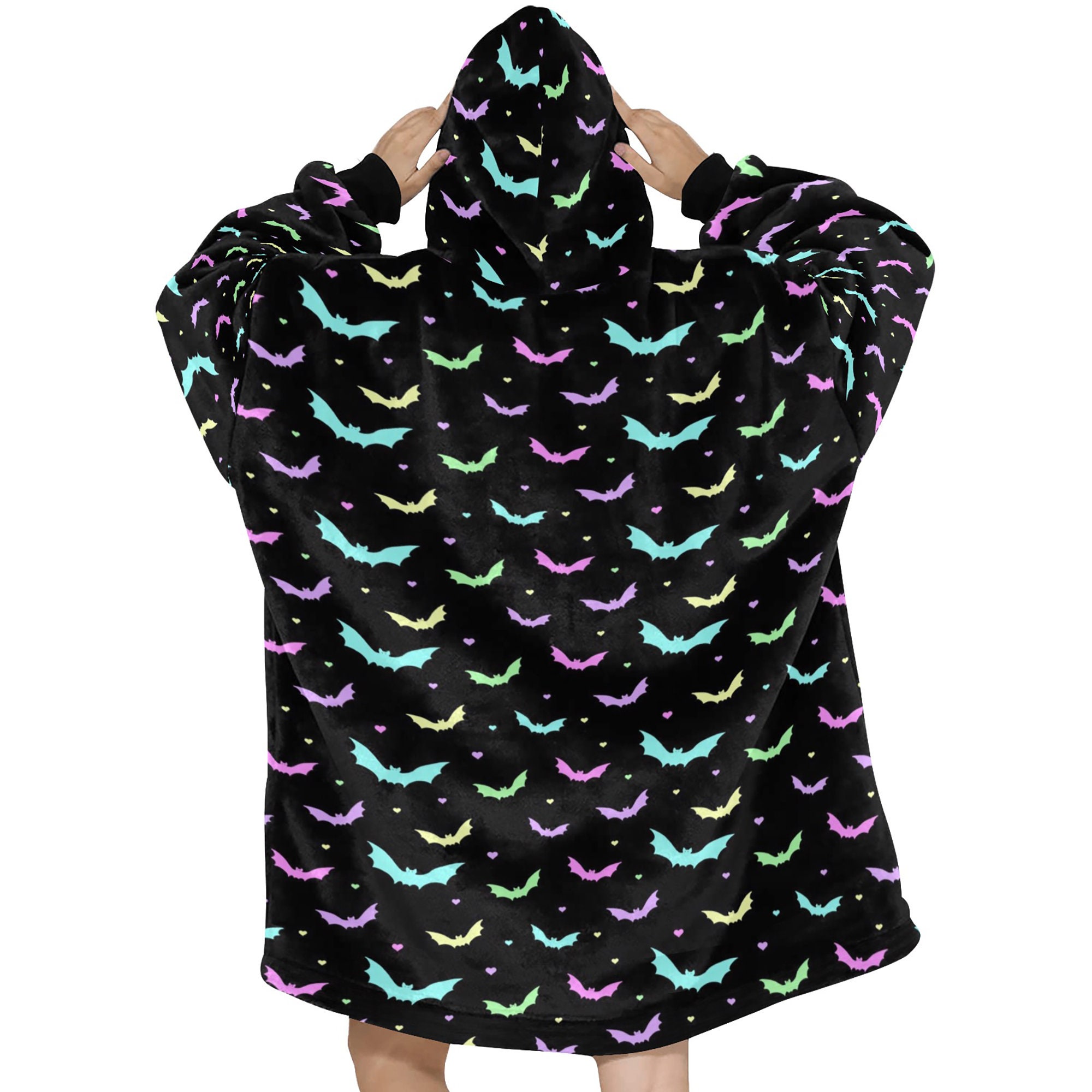 Discover Pastel Goth Bats Spooky Halloween Theme Blanket Hooded Jumper Hoodie Winter Oversized Kids Adults