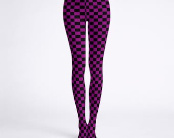 Medias de mujer con estampado de cuadros rosa oscuro y negro, tallas S-2XL