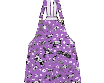 Skeleton Animals Purple Gothic Shortalls Overalls Dungaree Shorts Unisex