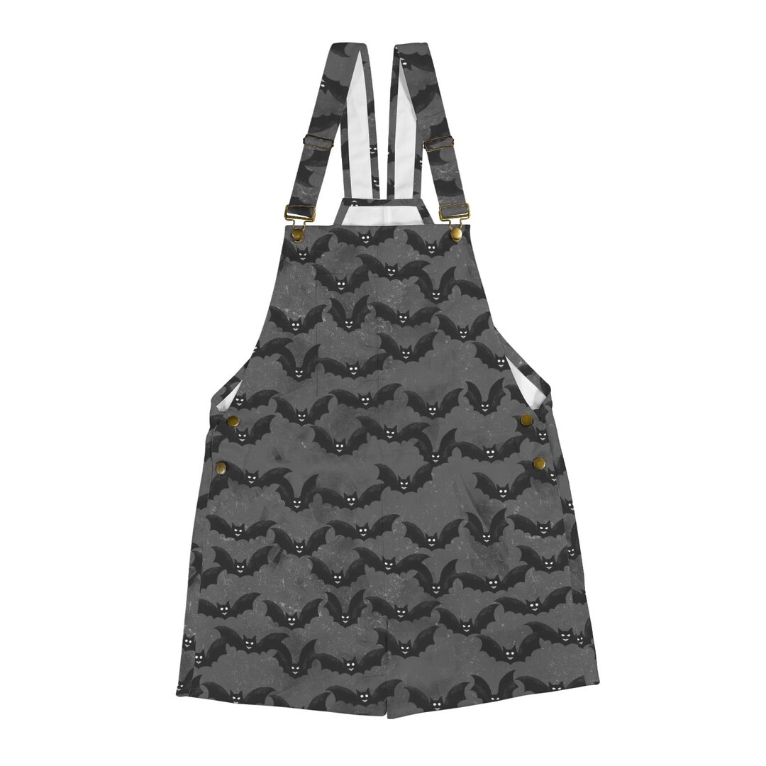 Grey Spooky Bat Gothic Shortalls Overalls Dungaree Shorts Unisex