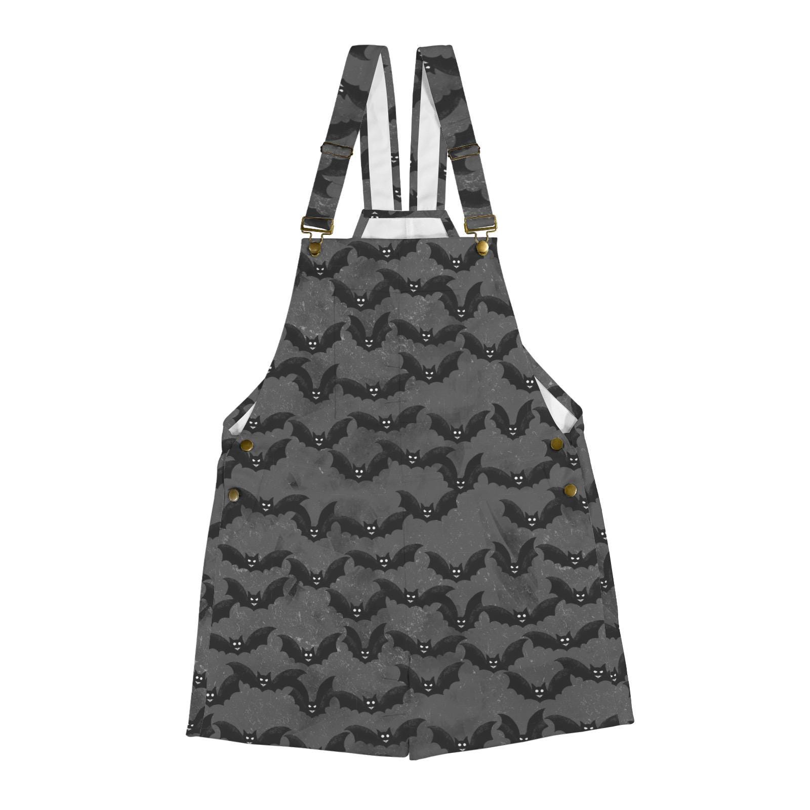 Grey Spooky Bat Gothic Shortalls Overalls Dungaree Shorts Unisex