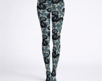 Schwarze Strumpfhose mit Schlangen Print S-2XL