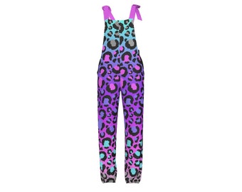Rainbow Ombre Leopard Print Ladies Dungarees Overalls Colourful