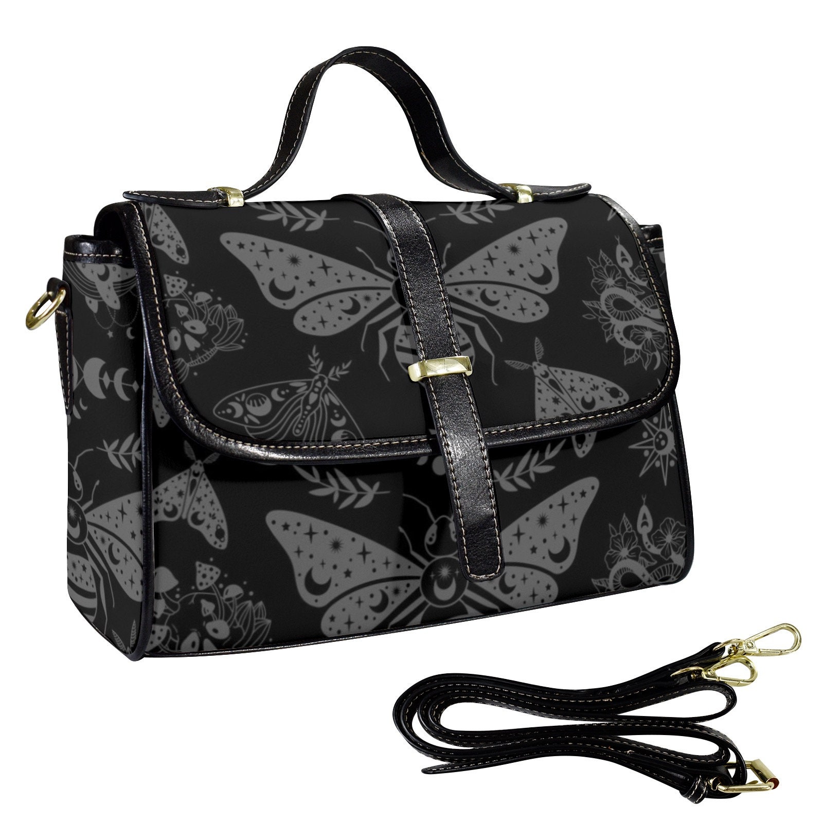 Witchy Celestial Ladies Satchel Bag Handbag Halloween Goth Moth