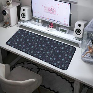 Mystical Celestial Moon & Stars Print Mousepad Gothic Desk Mat Mouse Keyboard Pad Gaming Goth Office Decor XL Desk Pad Halloween Desk Decor