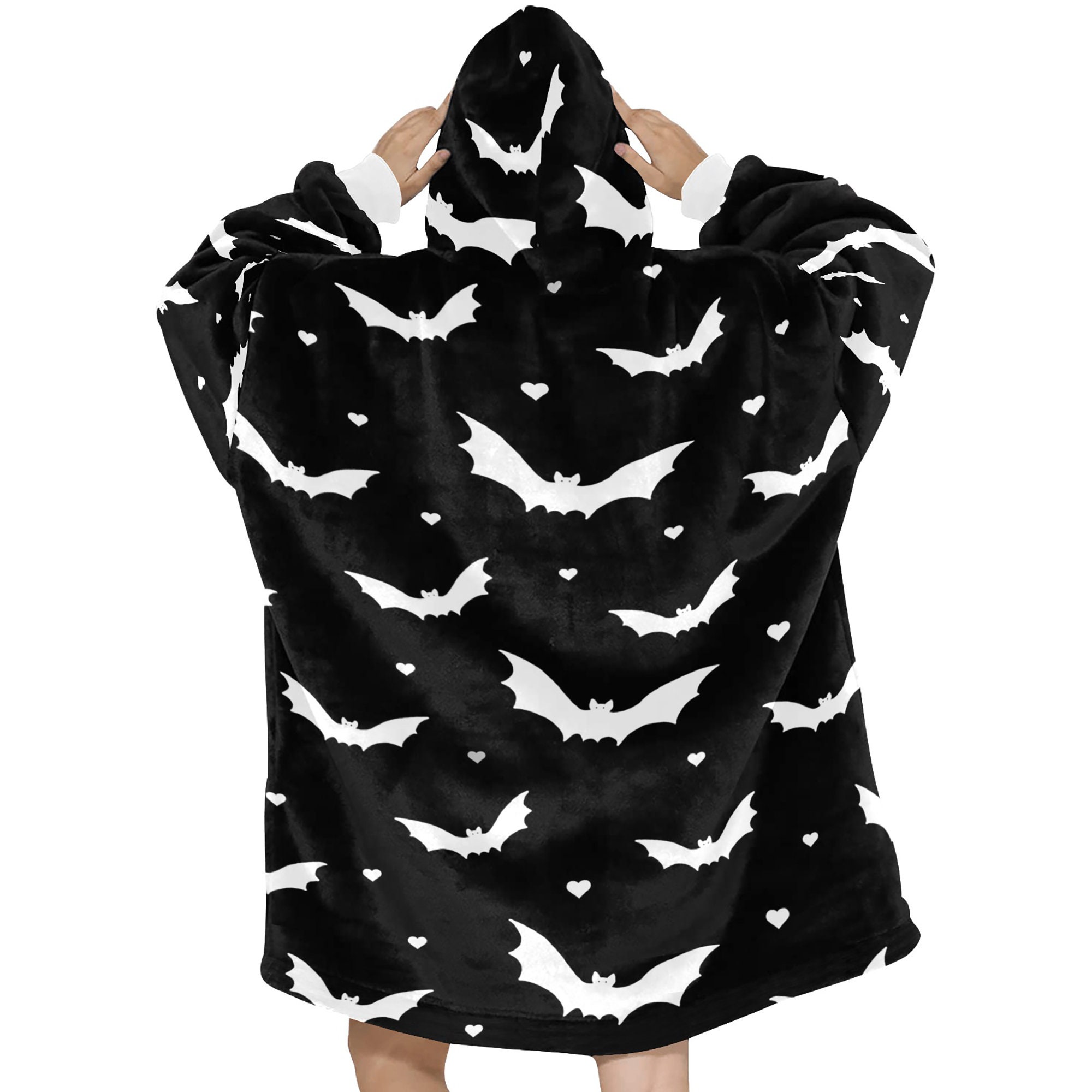 Black Bats Spooky Halloween Theme Blanket Hooded