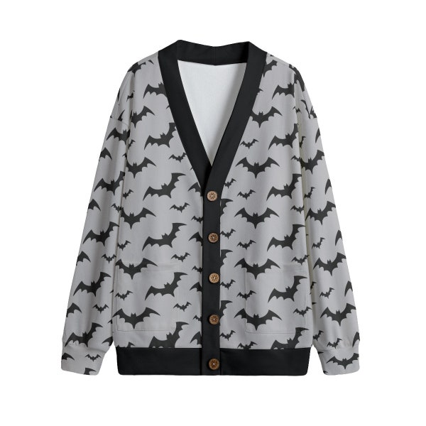 Gris Bats Spooky Print Cardigan Jumper Unisexe