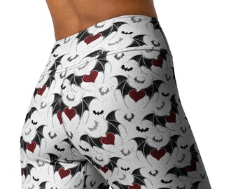 Heart & Wings Full Length Alternative Goth Gym Yoga Leggings High Waisted