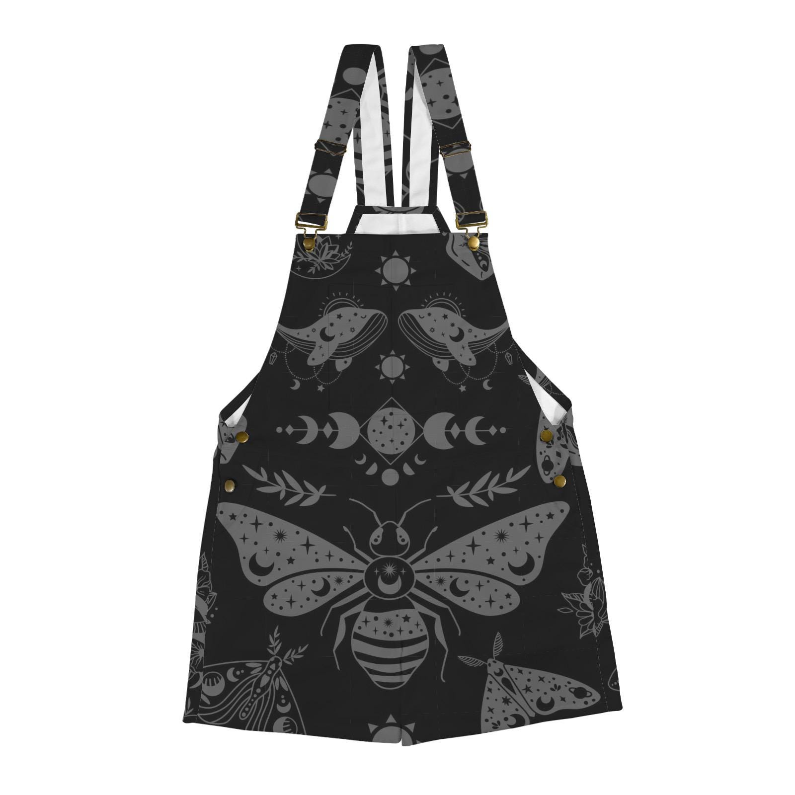 Celestial Witchy Moth Gothic Shortalls Overalls Dungaree Shorts