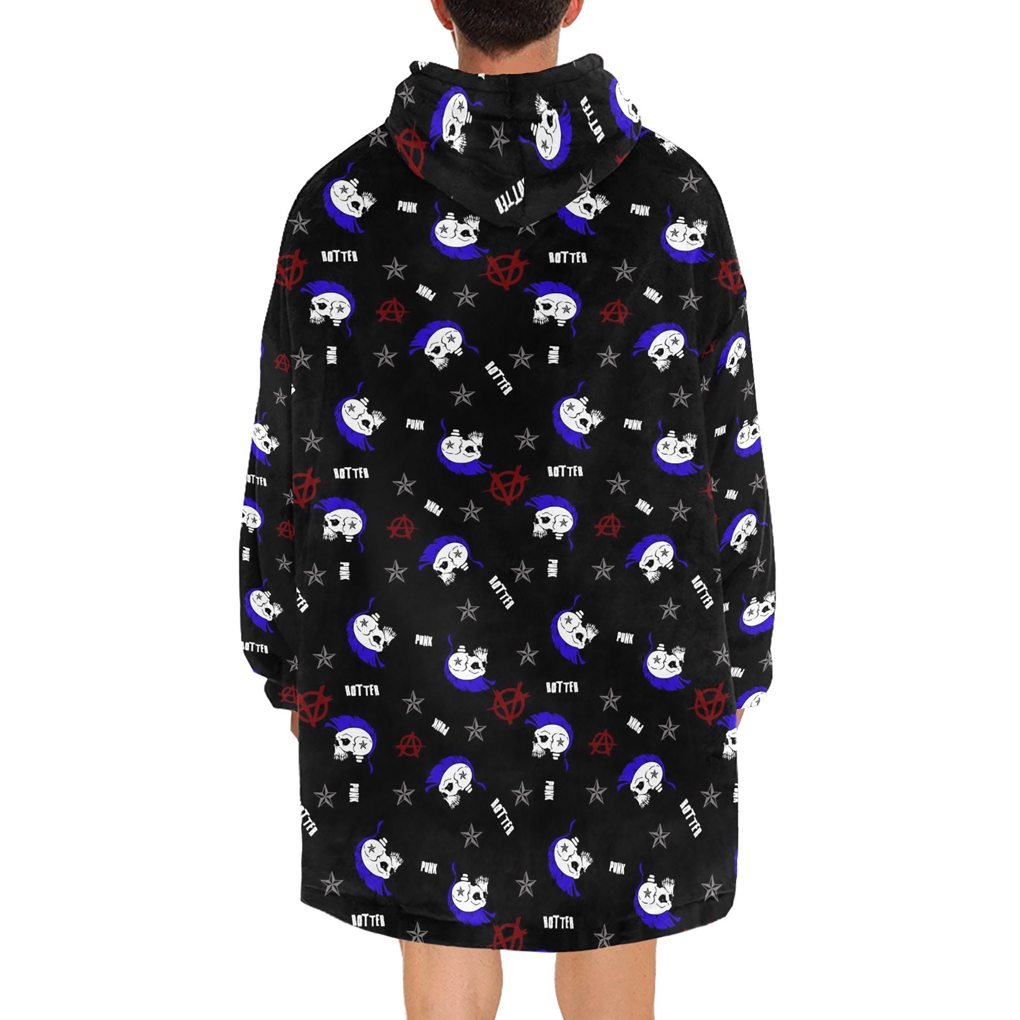 Punk Rotter Mohican Skull Cosy Blanket Hooded Jumper Hoodie