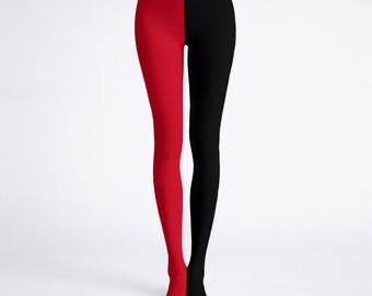 Mismatched Black and Red Gothic Punk Ladies Tights S-2XL