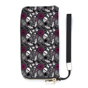 Monedero con cremallera y estampado espeluznante de Halloween para mujer