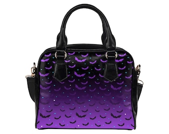 Spooky Black & Purple Bat Ombre Ladies Everyday Handbag Shoulder Bag Punk Gothic Style