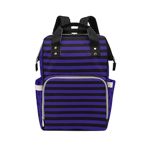 Purple and Black Striped & Heart Print Diaper Backpack Mommy Bag Travel Changing Nappy
