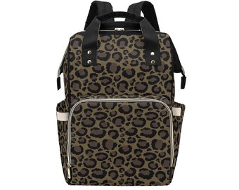 Brown Leopard Animal Print Diaper Backpack Mommy Bag Travel Changing