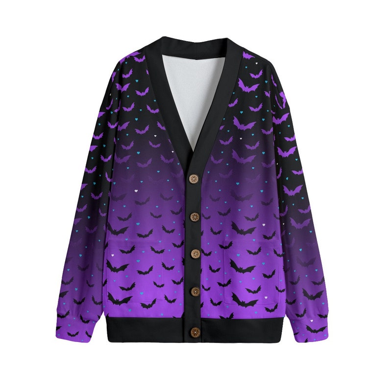 Purple Ombre Bats Spooky Print Cardigan Jumper Unisex Plus Size S- 5XL ...