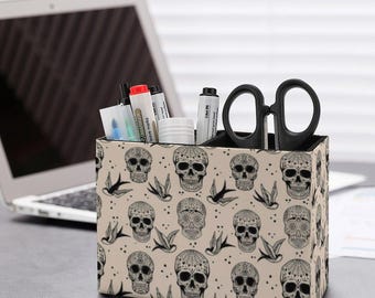 Retro Schädel und Schwalbe Tattoo Goth Stift oder Make-up Pinsel Halter Organizer