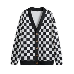 ブラック＆ホワイトチェック柄パンクカーディガンジャンパーユニセックスプラスサイズS-5XL