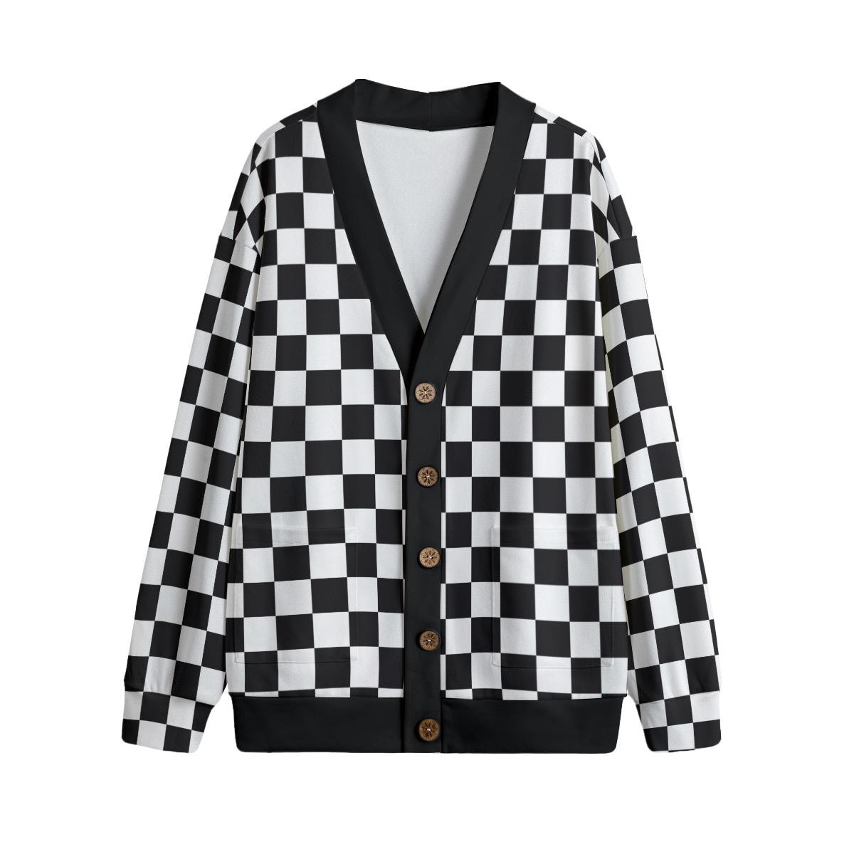 Black & White Checkered Punk Cardigan Jumper Unisex Plus Size S
