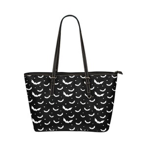 Black & White Bats Ladies Everyday Handbag Zip up Tote Bag Punk Gothic Style