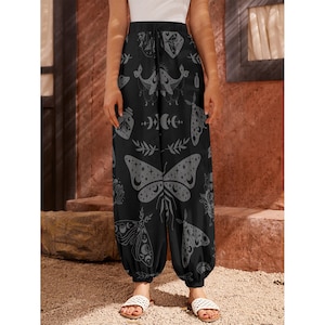 Celestial Witchy Goth Moth Unisex Harem Pants Trousers