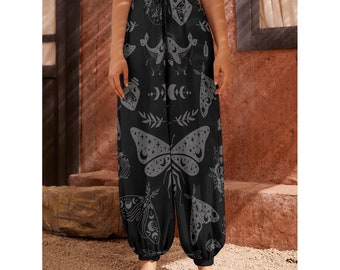 Celestial Witchy Goth Moth Unisex Harem Pants Trousers