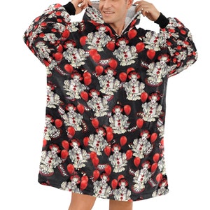 Horror Movie IT Clown Cosy Blanket Hooded Jumper Hoodie Winter Oversized Kids Adults