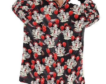 Sudadera con capucha y manta acogedora de payaso de IT de película de terror para invierno, de gran tamaño, para niños y adultos