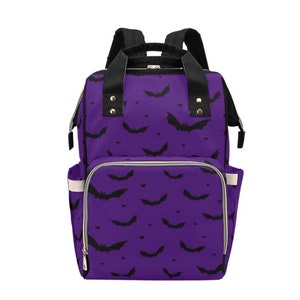 Purple and Black Creepy Bat Diaper Backpack Mommy Bag Travel Changing Gothic Alternative